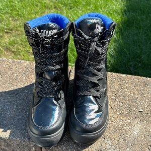 Cougar Black Lace Up Boots with Blue Accents